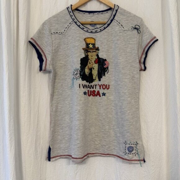 Double D Ranch Women’s Tee Shirt Top Uncle Sam Freedom USA Peace Patriotic XL - Picture 1 of 11